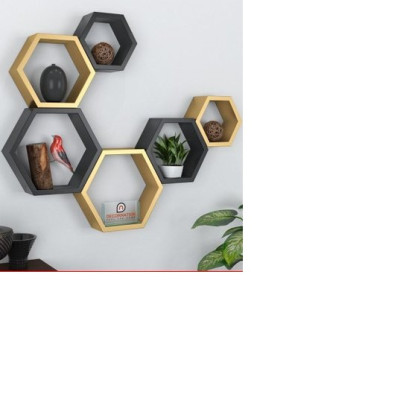 Bộ 3 kệ trang trí treo tường tổ ong hình lục giác bằng gỗ tự nhiên cao cấp VIMOS