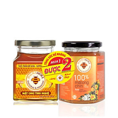 Combo mật ong tinh bột nghệ Honimore 360g và mật ong rừng nguyên chất 360g - Giúp hỗ trợ cải thiện đau dạ dày, chăm sóc da, tăng cường sức đề kháng