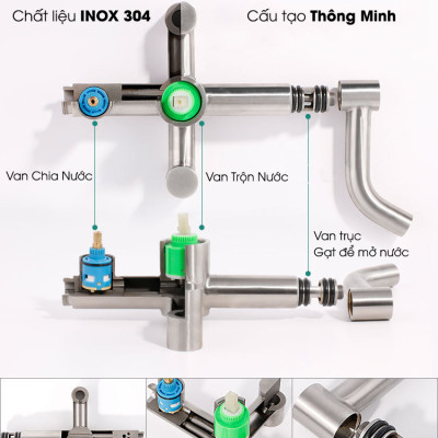 Sen cây tắm đứng nóng lạnh inox 304 KOSKO (BH 24 THÁNG), sen tắm nóng lạnh tròn T