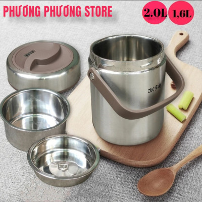 Cặp Lồng cơm, hộp cơm giữ nhiệt văn phòng chất liệu inox 304 cao cấp, cặp lồng cà men 3 tầng, nắp chống tràn, 1,6L / 2.0L 