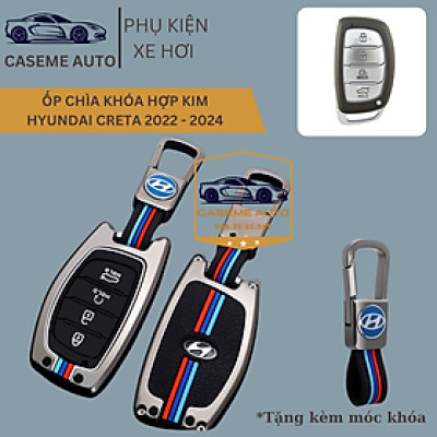 Ốp Chìa Khóa Hyundai Creta 2022 - 2024 Chất Liệu Hợp Kim, Kèm Móc Treo Cao Cấp - Hàng Nhập Khẩu