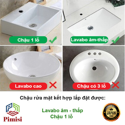 Gật Gù Nóng Lạnh Pimisi PV-308C-1 Dài - Rộng 17 cm, Mạ Xi Sáng Bóng, Dùng Cho Chậu Rửa Mặt 1 Lỗ Ở Nhà Vệ Sinh - Vòi Lavabo Gắn Trên Bồn Chậu Rửa Treo Tường Hay Lavabo Mặt Bàn Đá, Với Đầy Đủ Phụ Kiện Xi Phông Và Dây Cấp Nước | Hàng Chính Hãng