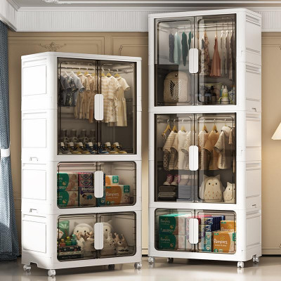 Tủ Nhựa Gấp Gọn Nubie Ngang 60/70/80cm Có Ngăn Treo Quần Áo, Đựng Đồ Dùng Size Lớn, Bánh Xe Xoay