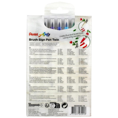 Bộ 18 Bút Lông Màu Nước 2 Đầu - Brush Sign Pen Twin - Pentel Art SESW30C-18E