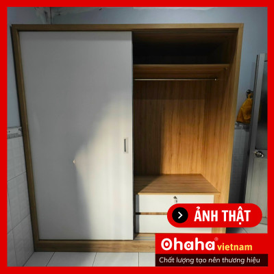 [Kèm Ảnh Thực Tế - Miễn phí vận chuyển & Lắp đặt] TỦ QUẦN ÁO GỖ CÔNG NGHIỆP 2 CÁNH LÙA KIỂU VINTAGE OHAHA - VI001
