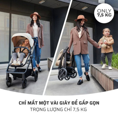 Bộ xe đẩy 3in1 Kinderkradt Newly cho bé từ 0 tháng tuổi đến 22kg - Hàng Chính hãng