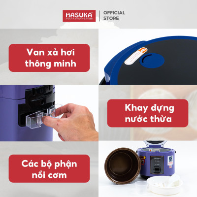 Nồi cơm điện HASSUKA HSK-866 dung tích 1.8L, công suất 700W- Lòng niêu dầy chống dính ceramic, chống xước siêu bền- Hàng chính hãng