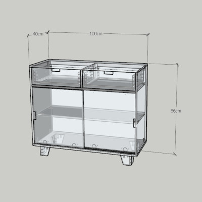 HAPPY FURNITURE , ALVA - Tủ lưu trữ 2 cửa lùa 2 ngăn kéo, TCL_040 , 100cm x 40cm x 86cm DxRxC