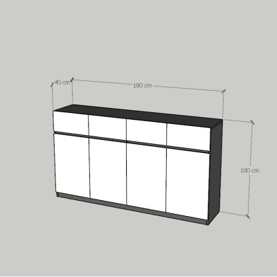 HAPPY FURNITURE , Tủ lưu trữ 4 cửa mở 4 ngăn kéo - KALA, TCM_246 , 180cm x 40cm x 100cm DxRxC