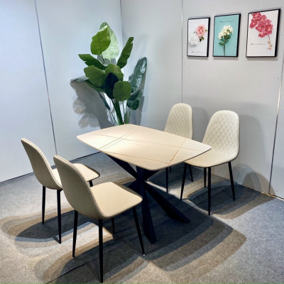 Bộ bàn ăn mặt đá phiến Ceramic kết hợp ghế Venus trám