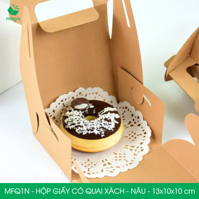 MFQ1N - 13.5x10x10 cm - 60 hộp giấy kraft có quai xách - Hộp đựng bánh ngọt, hộp quà tặng handmade