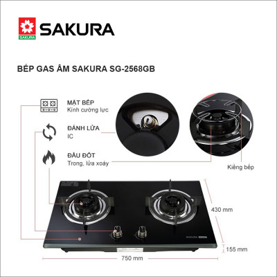   Bếp gas âm SAKURA SG-2568GB - Hàng chính hãng