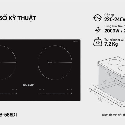 BẾP ĐÔI ĐIỆN TỪ SUNHOUSE SHB-588DI Booster 2200W - Hàng chính hãng