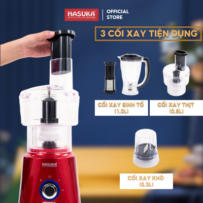 Máy xay sinh tố HASUKA HSK-798 công suất 350W, 3 cối xay tiện dụng, dễ dàng vệ sinh - Hàng chính hãng (Bảo hành 12 tháng)