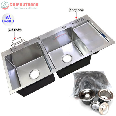 Bộ Chậu Rửa Chén Bát Inox Có Chân 2 Hộc 1 Cánh Kích Thước Dài 100 x Rộng 48cm Nhiều Mẫu - Gồm chậu SUS304 hoặc 201, kệ chân, xi phông, tặng vòi hút xà bông