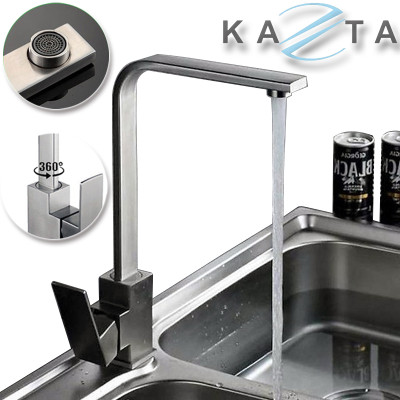 Combo Chậu Kèm Vòi Rửa Chén Bát Inox Kazta CB10048H - Chậu có hố rác đủ xi phông, vòi thân vuông, khay cài dao thớt, vòi hút xà phòng, rổ rút gác chậu