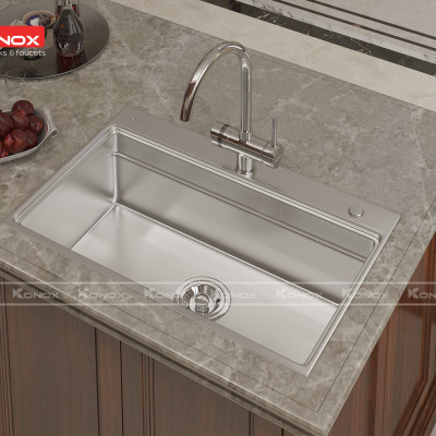 Vòi rửa bát 3 đường nước Konox, Model Trim-Water Grey, 3 phiên bản màu, Bề mặt mạ PVD mạ vân đá, Lõi đồng tiêu chuẩn CW617N, Linh kiện phụ trợ dòng chảy nhập khẩu châu Âu, Bảo hành chính hãng 5 năm, Hàng chính hãng