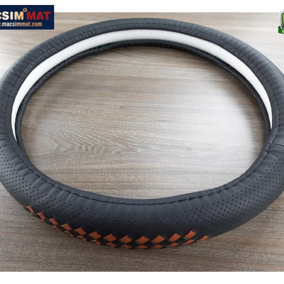 Bọc vô lăng cao cấp Macsim mã 8996 màu đen- nâu chất liệu da thật 100%, khâu tay thủ công size M