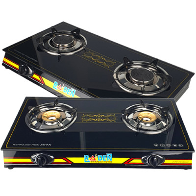 Bếp Ga Đôi RAIDEN Mặt Kiếng Cường Lực Khung Inox Bền Bỉ-Hàng Chính Hãng