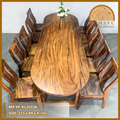 Bàn Oval Gỗ Me Tây Nguyên Tấm KOHAFU