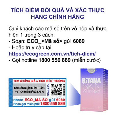 Viên uống RITANA trắng da mờ sạm nám với L-Glutathion, Sakura, Pomegranate, P.Leucotomos, collagen (30 viên)