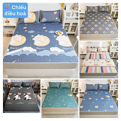 Chiếu điều hòa cao su non Tencel 1m6 x 2m tặng kèm 2 vỏ gối - Giao ngẫu nhiên