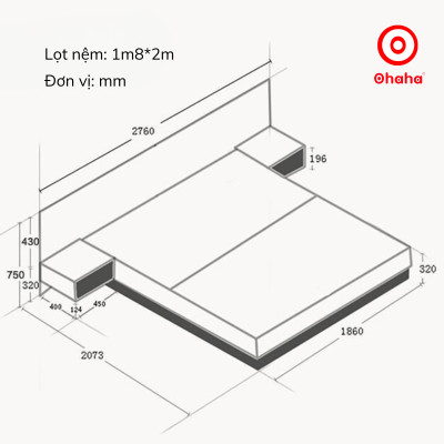 [Miễn phí vận chuyển & lắp đặt] Giường ngủ bệt thông minh kiểu Nhật cao cấp kèm 2 tap đầu giường và hộc nâng Ohaha - GB011