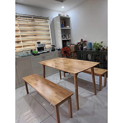 Bộ bàn ăn gỗ cao su Tundo gồm 2 băng và bàn 1m4 giá rẻ, tiện lợi