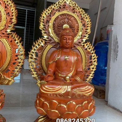 Bộ tượng thất phật được sư bằng gỗ hương đá kt cao 40×20cm +lá chắn hào quang cao tổng 54cm 