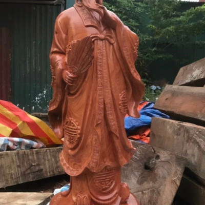 Tượng khổng minh (gia cát lượng) bằng gỗ hương đá liền khối cực đẹp kt cao 90×27×20cm
