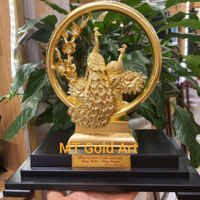 Tượng Đôi Chim Công Dát Vàng 24K (M01) MT Gold Art- Hàng chính hãng, trang trí nhà cửa, quà tặng dành cho sếp, đối tác, khách hàng