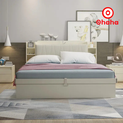 [Miễn phí vận chuyển & lắp đặt] Giường ngủ thông minh cao cấp bọc nệm đầu giường gỗ công nghiệp Ohaha - GN009