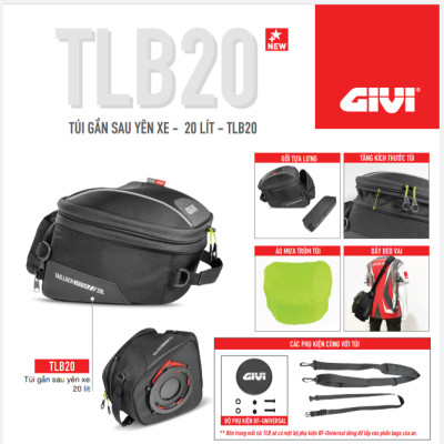 Túi Tanklock Givi TLB20, túi gắn sau yên xe, túi gắn bình xăng givi TLB20, dung tích 20 lit