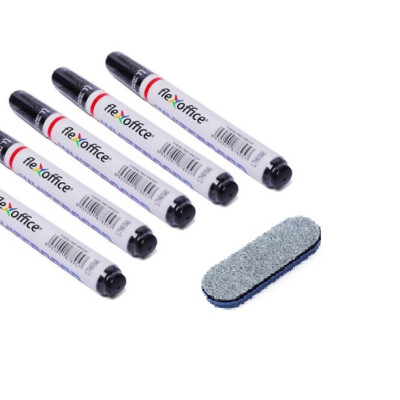 Combo 05 Cây Bút Lông Bảng FO-WB015 Và 01 Cái Lau Bảng FO-WBE01 (Màu Đen)