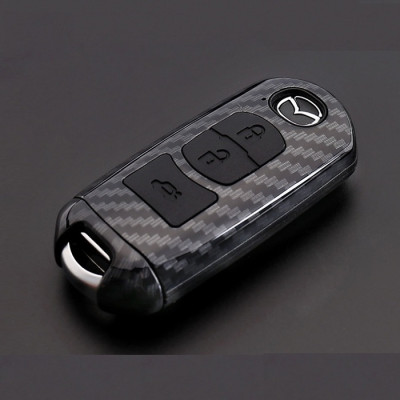 Ốp nhựa carbon, bọc bảo vệ chìa khóa xe Mazda  3, 6, CX-5 kèm móc đeo INOX