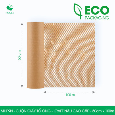 MHP9N - 50cm x 100m - Cuộn giấy tổ ong chống sốc - Kraft nâu Cao Cấp - Giấy gói hàng, gói quà