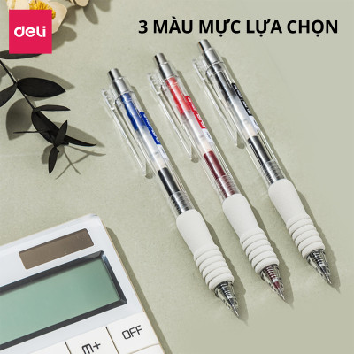 Bút Bi Nước Bút Gel Mực Bấm Deli Đệm Xốp Nhiều Màu Trơn Tru Ngòi 0.5mm Dành Cho Học Sinh Sinh Viên Văn Phòng