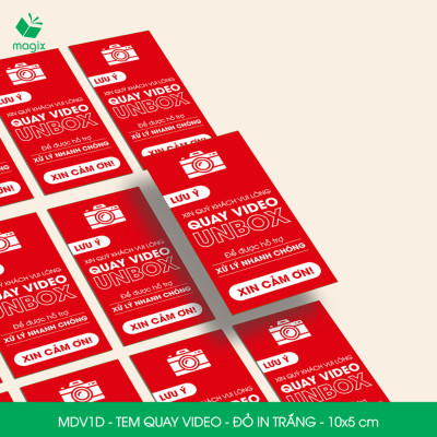 50 Tem chú ý quay video trước khi mở hàng, decal dán hộp - 10x5 cm - Đỏ in trắng - MDV1D
