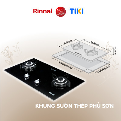 Bếp gas âm Rinnai Rinnai RVB-212BG mặt bếp kính và kiềng bếp men - Hàng chính hãng.