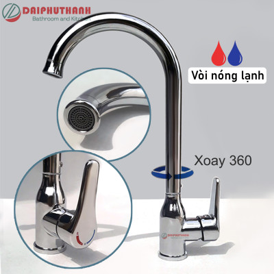 COMBO Chậu Rửa Chén Bát 1 Hộc Rửa Lớn Có Chân Cao 81cm Kèm Vòi Inox Nóng Lạnh - Gồm kệ chân, chậu 82x45cm, 90x50cm, vòi, bộ xả, mua đủ bộ tặng đầu xịt xà bông