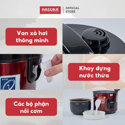 Nồi cơm điện HASUKA HSK 823 dung tích 1.8L, công suất 900W, lòng niêu dầy phủ chống dính ceramic, chống xước siêu bền - Hàng chính hãng