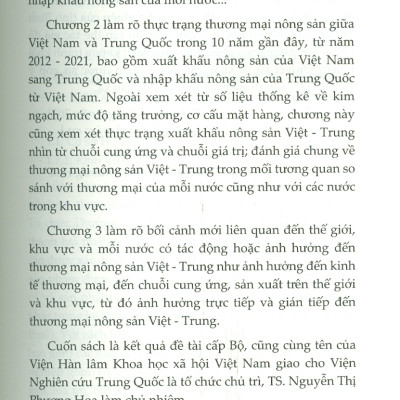 Thương Mại Nông Sản Giữa Việt Nam Và Trung Quốc Trong Bối Cảnh Mới (Sách chuyên khảo) - TS. Nguyễn Thị Phương Hoa (Chủ biên)