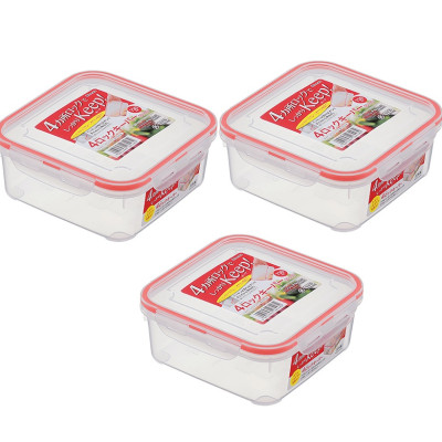 Bộ 03 hộp thực phẩm Vuông inomata 730ml có khóa nắp 4 chiều - hàng nội địa Nhật Bản No.1854#