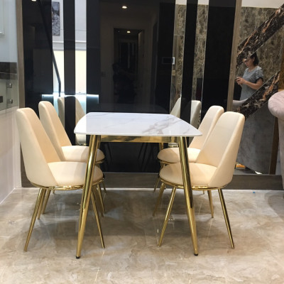 Bộ bàn ăn Juno Sofa 4 ghế cao cấp, mặt đá vân mây