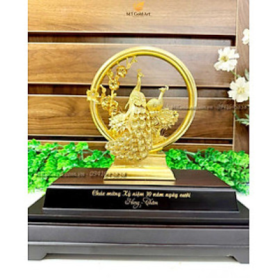 Tượng Đôi Chim Công Dát Vàng 24K (M01) MT Gold Art- Hàng chính hãng, trang trí nhà cửa, quà tặng dành cho sếp, đối tác, khách hàng