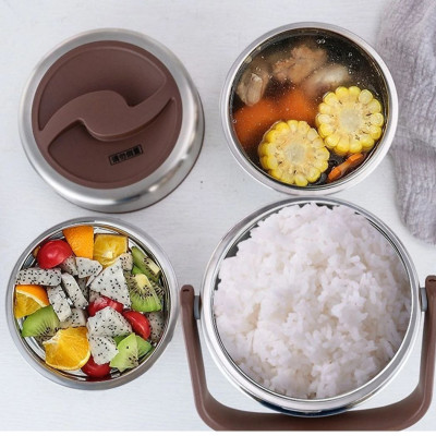Cặp Lồng cơm, hộp cơm giữ nhiệt văn phòng chất liệu inox 304 cao cấp, cặp lồng cà men 3 tầng, nắp chống tràn, 1,6L / 2.0L 