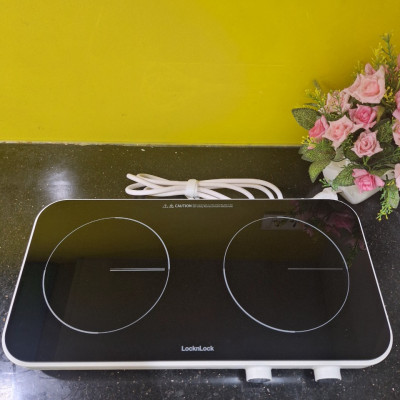 Bếp Điện Từ Đôi LocknLock EJI326WHT - Nhỏ Gọn, Mặt Kính, Khóa An Toàn, Hẹn Giờ - Hàng chính hãng