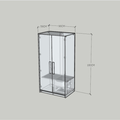 HAPPY FURNITURE , Tủ quần áo 2 cửa mở - RUBEL, TCM_226, 90cm x 59cm x 180cm DxRxC