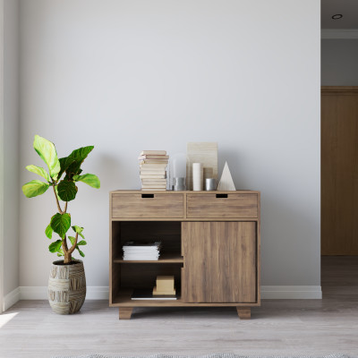 HAPPY FURNITURE , ALVA - Tủ lưu trữ 2 cửa lùa 2 ngăn kéo, TCL_040 , 100cm x 40cm x 86cm DxRxC