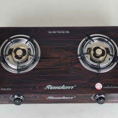 Bếp ga đôi kiếng cường lực Raiden RDB2230A, đầu đốt đồng mũ K38, kiềng men 5 ly-Hàng chính hãng